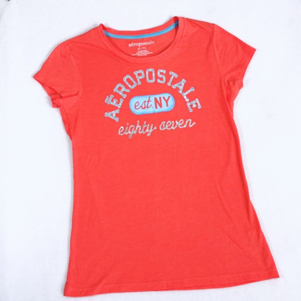 Y2K Aeropostale Women’s Baby Tee Orange 2000's Mall Girl Retro Throwback